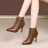 Metal decoration Solid Pointed toe Cotton Warm High-heeled Short Boot