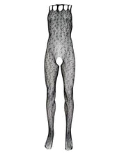 Muscular Men's Leopard Print See-through Crotchless Onesie Net Nightwear Sensual Animal Print Sleepwear