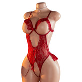 New Erotic Suspenders Underwear Lace Floral Hollow Bra Set Mesh Perspective Crotchless Bodysuit Female Lingerie Sets