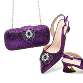 Luxury Rhinestone High Heels for Party Wedding Pointed Toe Shoe Bag Set