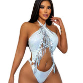 One-piece Swimsuit New European And American Tassel Fashion One-piece Swimsuit Backless Halterneck Skinny Bikini 2024