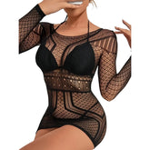 One piece lingerie black erotic dresses mesh hollow underwear Elastic tight fitting nightgown sleepwear