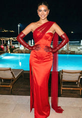 Strapless Bustier Maxi Dress Red