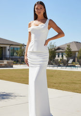 One Shoulder Corset Draped Maxi Dress White