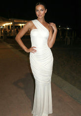 One Shoulder Draped Maxi Dress Ivory