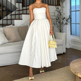 Strapless A Line Midi Dress White