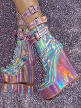 Patent PU Upper Round Toe Wedge Heel Mid Calf Boots For Women