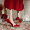 Pearl Soft Beaded Stiletto Pointed Toe Suede Slip On Silk Bride Satin High Heels