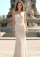 Strapless Pearl Detail Maxi Dress Nude