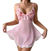 Pink Lips Transparent Bra Erotic Sets Fairy Lingerie See Through Lace Nightdress Delicate Ultra Nighty With Thong
