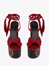 Elegant Platform Knotted Solid Color Lace Up Chunky High Heel