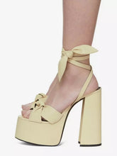 Casual Platform Knotted Lace Up Chunky High Heel