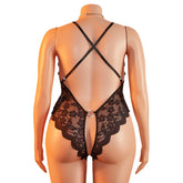Plus Size Backless Femme Erotic Costume Hollow Bodysuit Woman Teddy Babydoll Sheer Lace Lingerie Exotic Crotchless Dress