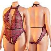 Plus Size Bodysuit Exotic Seductive Deep V Open Bra Crotchless Erotic Backless Sheer Lace Nightdress Lingerie Pajamas