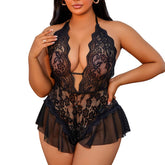 Plus Size Erotic Costume Underwear Open Crotch Lace Babydoll Dress Dirty Lingerie