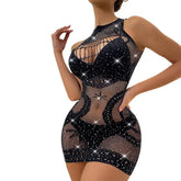 Plus Size Erotic Lingerie Bling Rhinestone Fishnet Bodysuit Transparent