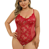 Plus Size Red Teddy Babydoll Night Dress Deep V Thin Underwear Crotchless Bodysuit Backless Exotic Lingerie Erotic Costumes