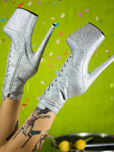 Pole Dance Women Boots Open Toe Zipper Sequins Stars Print Pattern Stiletto Heel Rave Club Thigh High Boots Over The Knee Boots Stripper Shoes