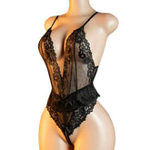 Porn Crotchless Lingerie Lace Bra Set Erotic Costume Nightie Deep V Open Bodysuit Femme Teddy Babydoll Dress