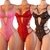 Premium Luxury Teddy Bodysuit With Sheer Intricate Lace Trim Cutout Design Shaping Lingerie Nightwear