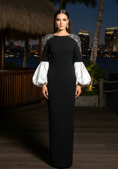 Puff Long Sleeve Crystal Maxi Dress Black White