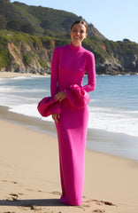 Puff Detail Long Sleeve Maxi Dress Hot Pink