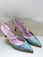 Retro Satin Embroidery Pointed High Heels