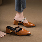 Retro Style Sing-backs Party Pointed Toe Thick Heel Sandals