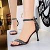Rhinestone Crystal Middle Back Strap Ankle Strappy High Heels