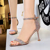 Rhinestone Crystal Middle Back Strap Ankle Strappy High Heels