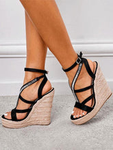 Rhinestone Strap Platform Wedge Sandals