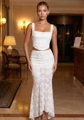 Ruched Lace Corset Two Piece Maxi Dress White