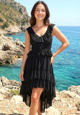 Ruffle High Low Dress Black