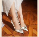 Luxury Pointed Toe Crystal Buckle High Heels Wedding Shoes Stilettos