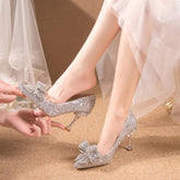 Luxury Buckle Decorative Banquet Rhinestone High Heels Wedding Shoes