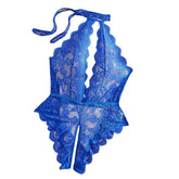 Babydoll Deep V Hollow Out Halter Bodysuit Woman Lingerie Body Transparent Lace Erotic Crotchless Intimate Fetish Pajamas