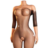 Black Lingerie Tight Fitting Erotic Set Fishing Net Rhinestone Jumpsuit Crotchless Exotic Transparent Underwear