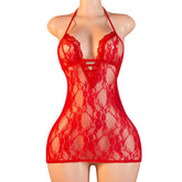 Red Halter Neck Mesh Sheer Lingerie Dress