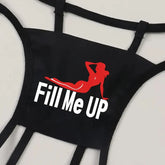 Silhouette & Slogan Print Thongs Seamless Open Crotch Intimates Panties Erotic Outfits Crotchless G Strings