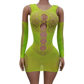 lingerie erotic dresses and gloves sets green mesh hollow underwear nightgown sleepwear costumes