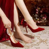 Shallow Mouth Bow Pearl Buckle Strap Wedding Stiletto High Heels