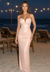 Strapless Shell Bustier Sequin Maxi Dress Coral Pink