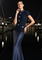 Short Sleeve Two Piece Maxi Dress Navy Blue