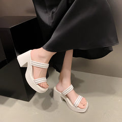 Soft And Comfortable Double Belt Thick-Sole Open-Toe High Heels
