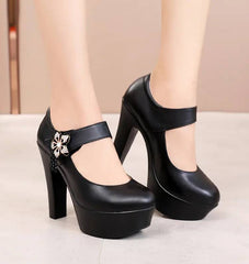 Soft Leather Platform Wedding Party Block High Heels Pumps