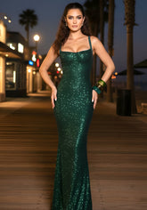 Mesh Insert Sparkly Backless Maxi Dress Green