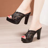 Split Leather Pull On High Heels Slides Platform Wedding Shoes