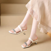 Crystal Square Toe High Evening Party Heels Sandals