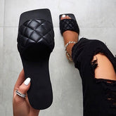 Square-Toed Sandals Quilted Strap Open Heels