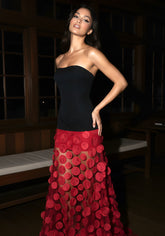 Strapless A Line Maxi Dress Black Burgundy